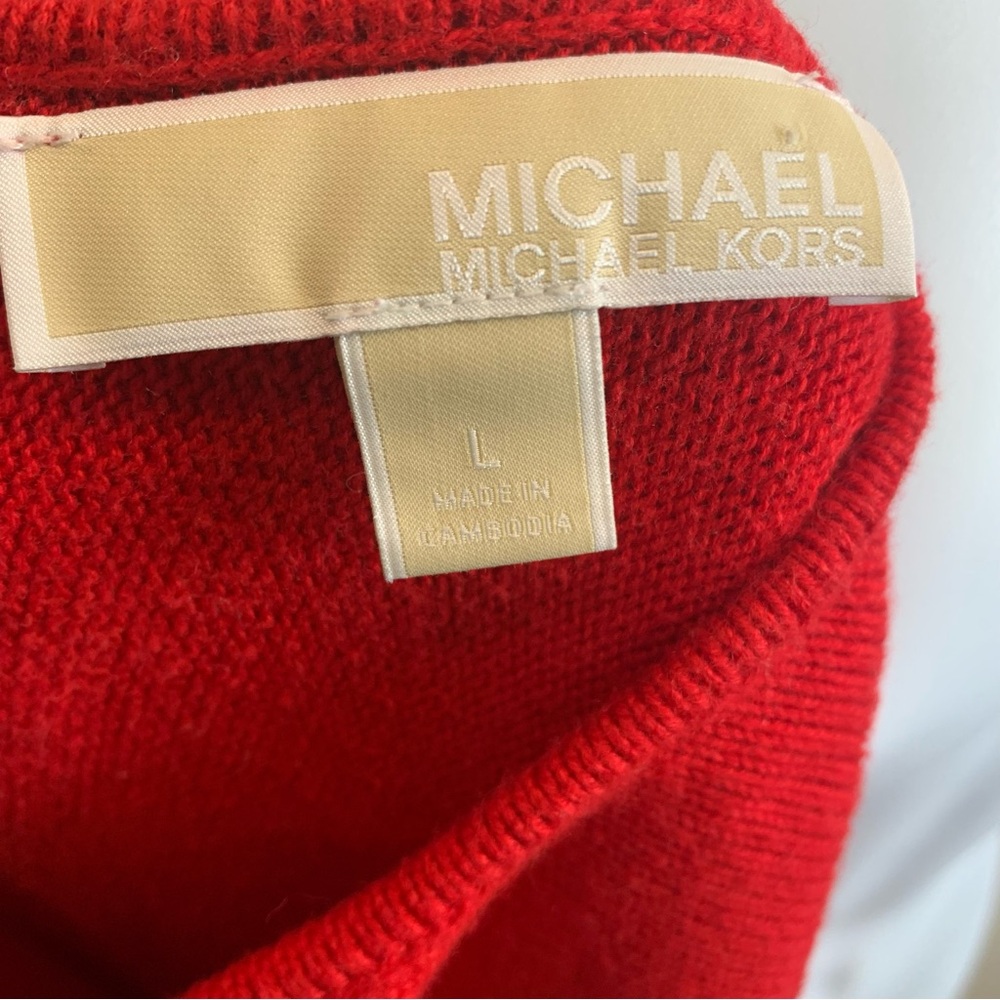 Michael By Michael Kors Knit Tunic Sweater Womens Large Red Back Zip Side‎ Slits - Picture 8 of 14